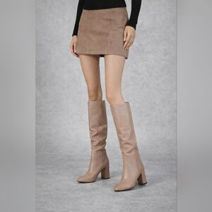 NWOT Qupid Beige Knee High Boots Faux Leather Pull On